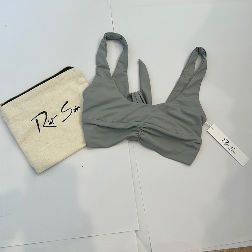 Riot Swim bikini top in cool gray “pico” style, xs, ruched, bandeau